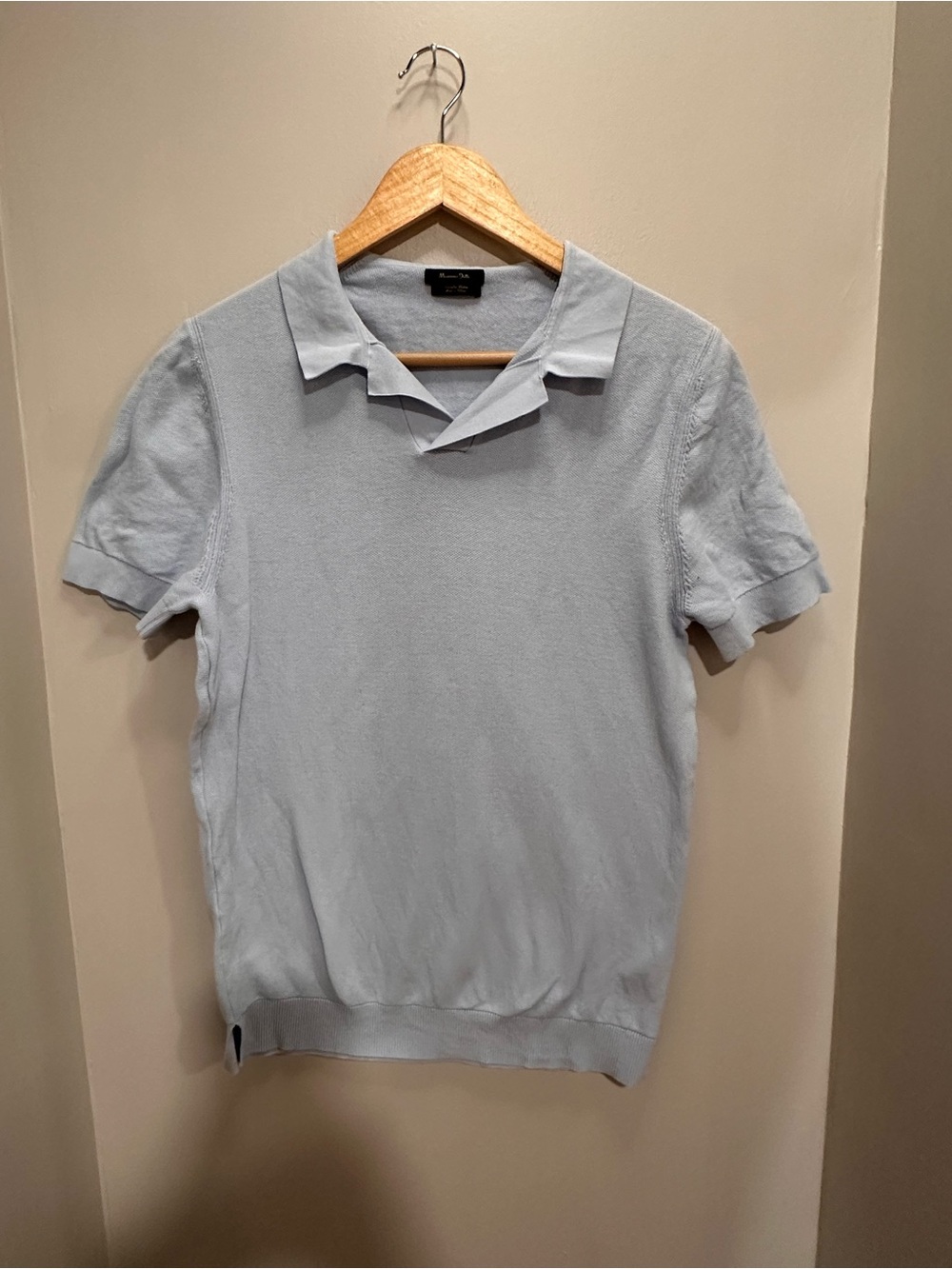 Massimo Dutti Light Blue Short-Sleeve Polo Knit. Extra fine cotton. Size L.